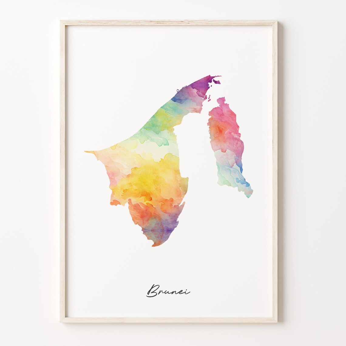 Brunei Watercolor Map Colorful Rainbow Country Wall Decor Poster