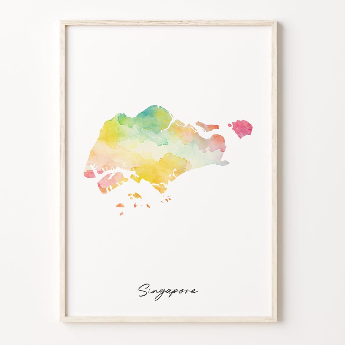 Singapore Watercolor Country Map Rainbow Wash Script Title Poster