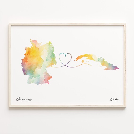 Germany To Cuba Long Distance Love Heart Connection Map Poster