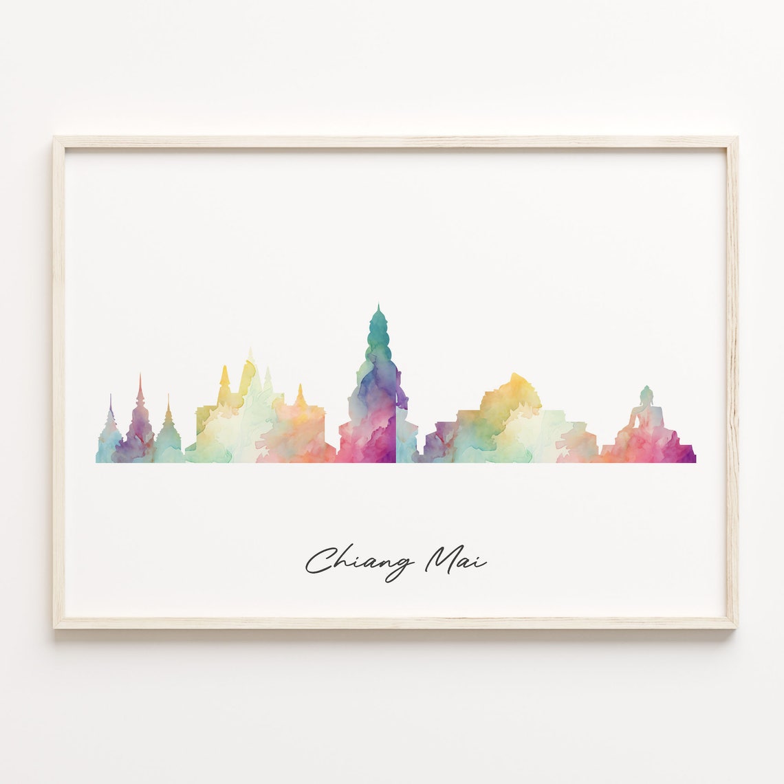 Chiang Mai Thailand Rainbow Watercolor Skyline Cityscape Travel Poster