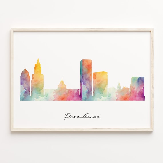 Providence United States Colorful Watercolor Skyline Cityscape Art Poster