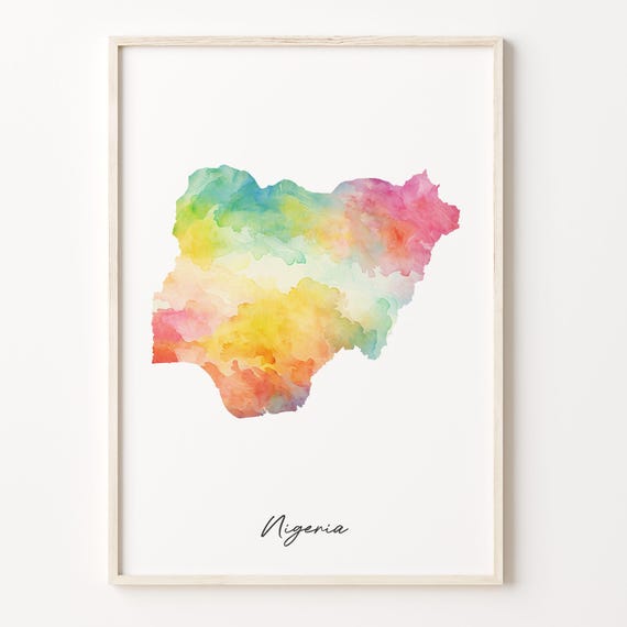 Nigeria Watercolor Map Print, Vibrant Country Poster