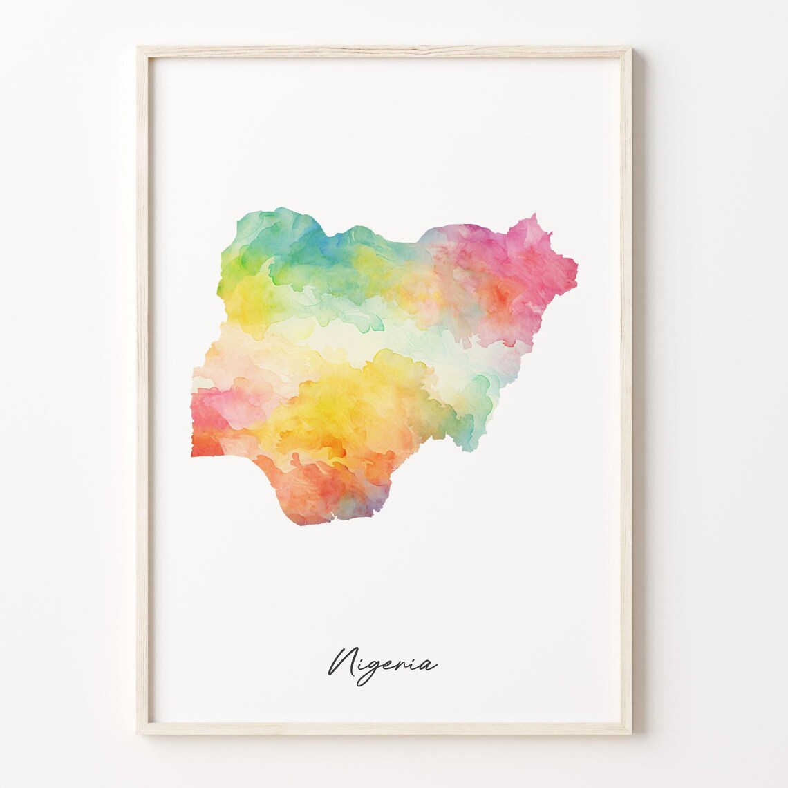 Nigeria Watercolor Map Print, Vibrant Country Poster