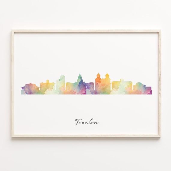 Trenton New Jersey Watercolor Skyline Cityscape Travel Poster