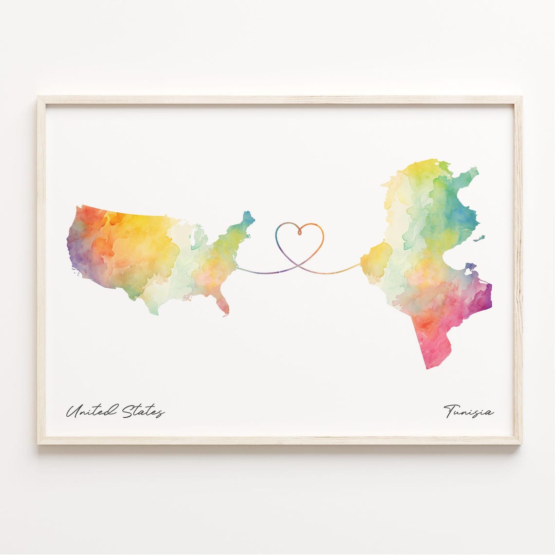 Us to Tunisia Watercolor Map Art Print