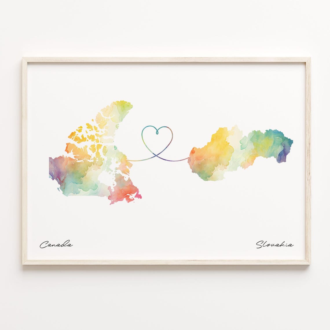 Canada to Slovakia Watercolor Map Heart Long Distance Love Poster