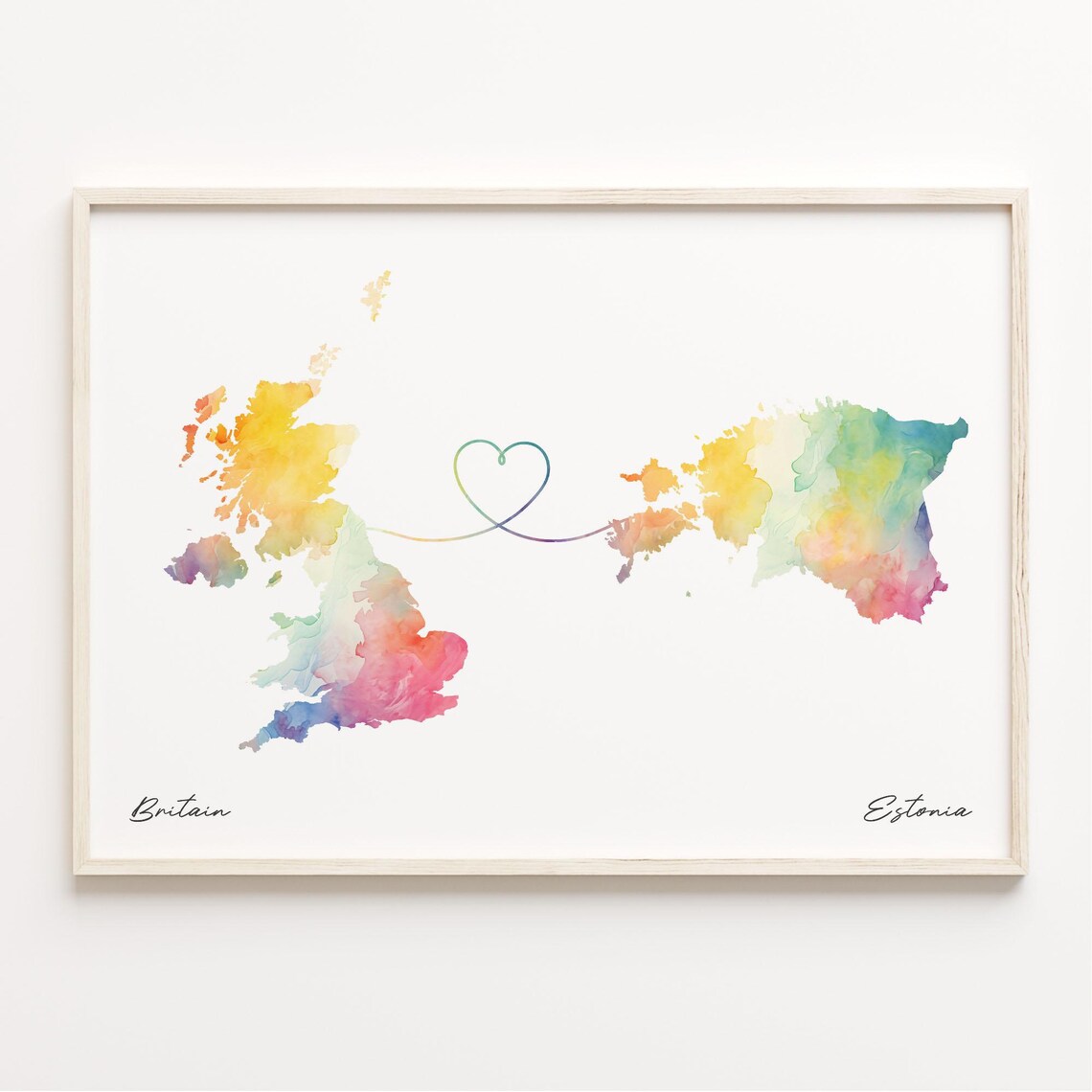 UK to Estonia Watercolor Map Poster, Travel Print