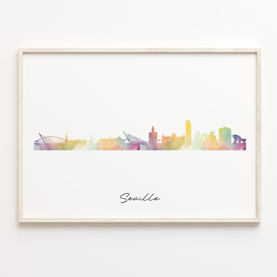 Seville Spain Watercolor Skyline Cityscape Travel Wall Poster