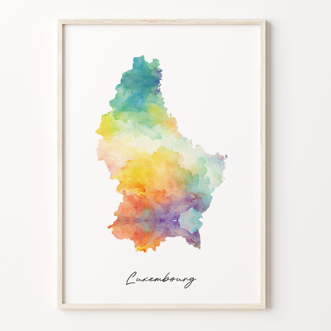 Luxembourg Watercolor Country Map Vibrant Travel Art Decor Poster
