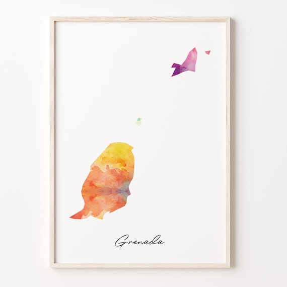 Grenada Watercolor Map Silhouette Minimalist Caribbean Poster