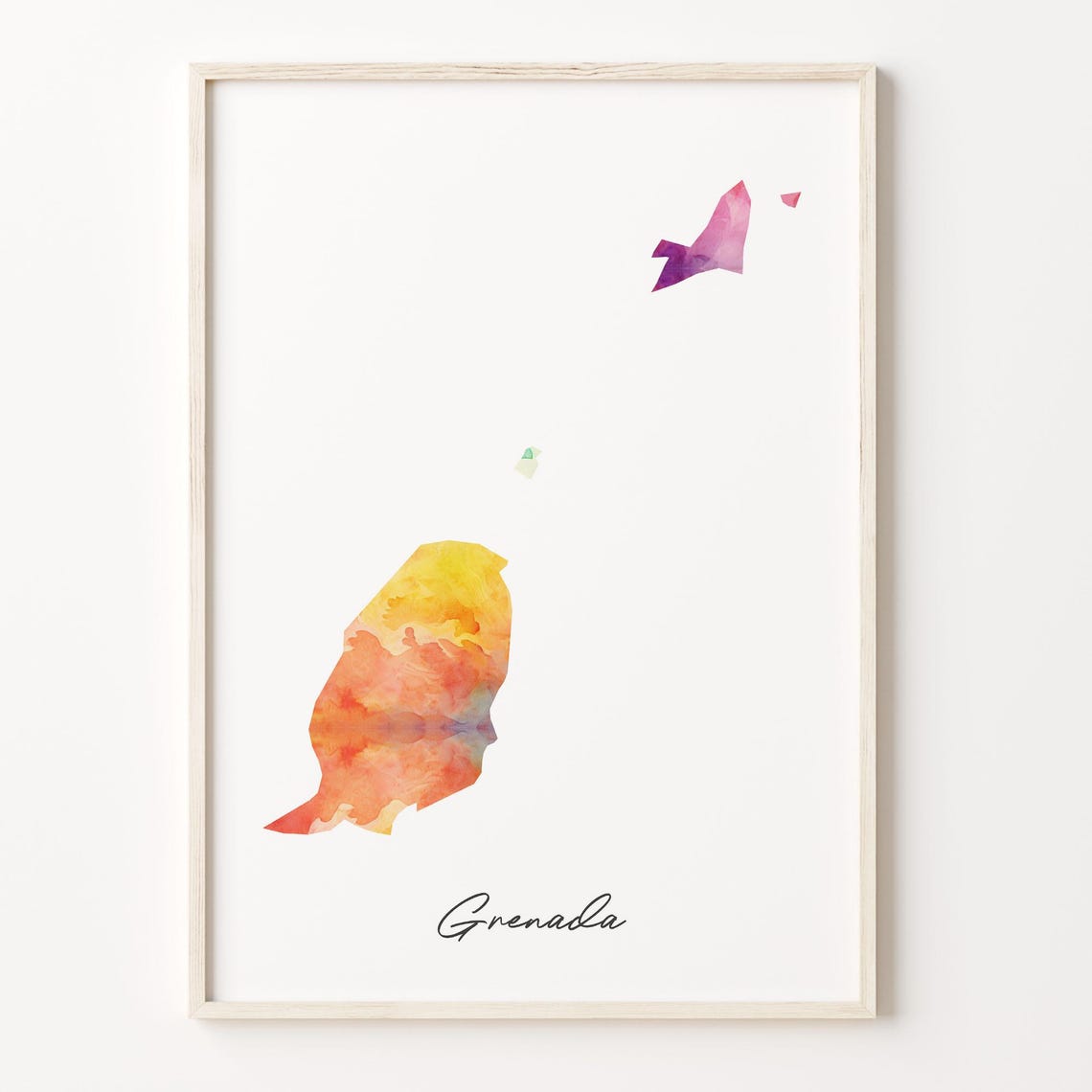 Grenada Watercolor Map Silhouette Minimalist Caribbean Poster