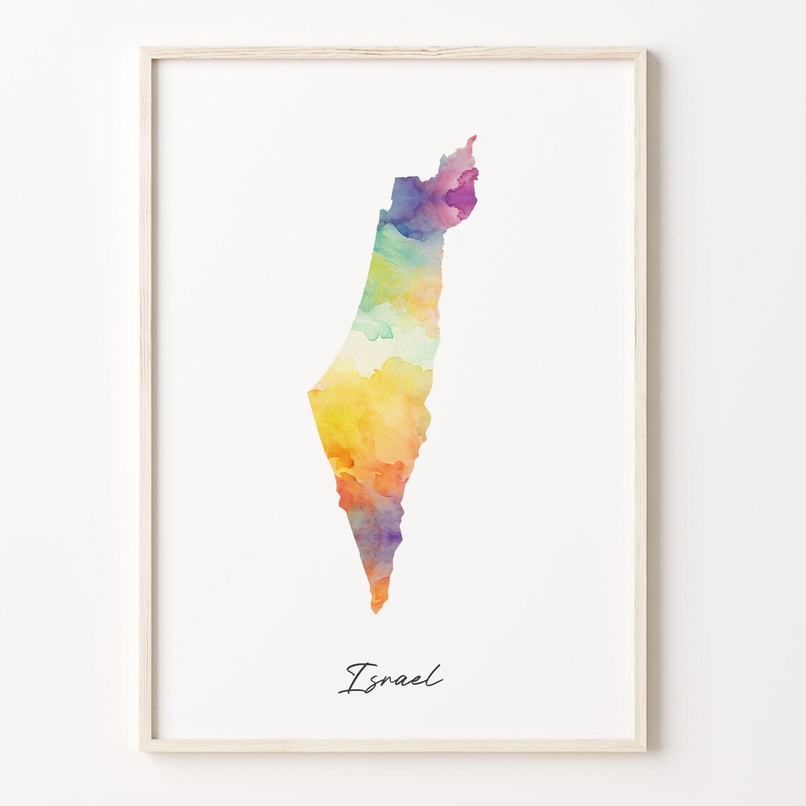 Israel Watercolor Map Print, Vibrant Country Poster