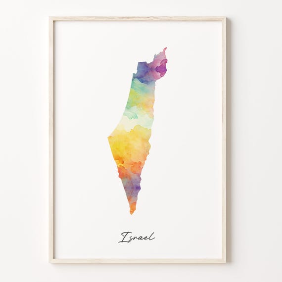 Israel Watercolor Map Print, Vibrant Country Poster