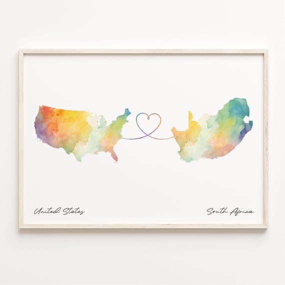 Us To South Africa Watercolor Map Art Print