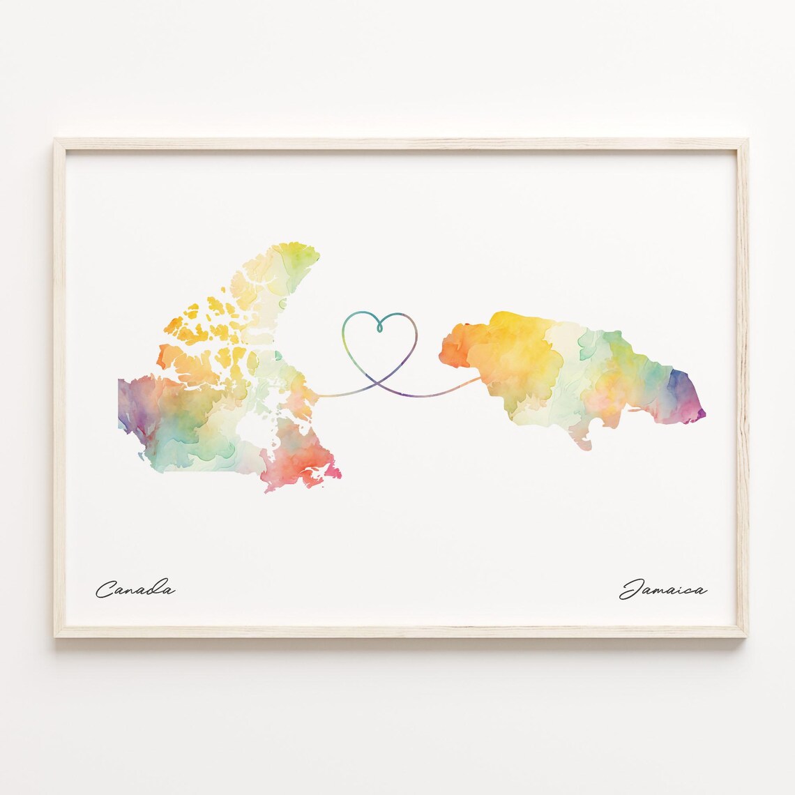 Canada to Jamaica Watercolor Map Travel Poster