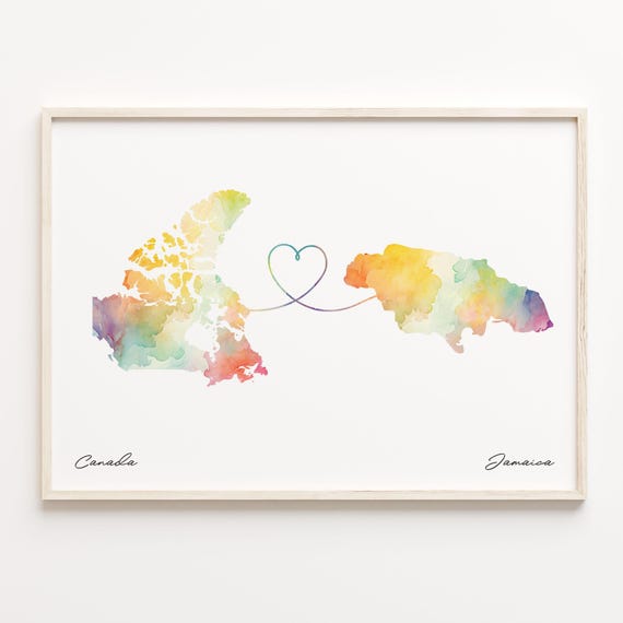 Canada to Jamaica Watercolor Map Travel Poster