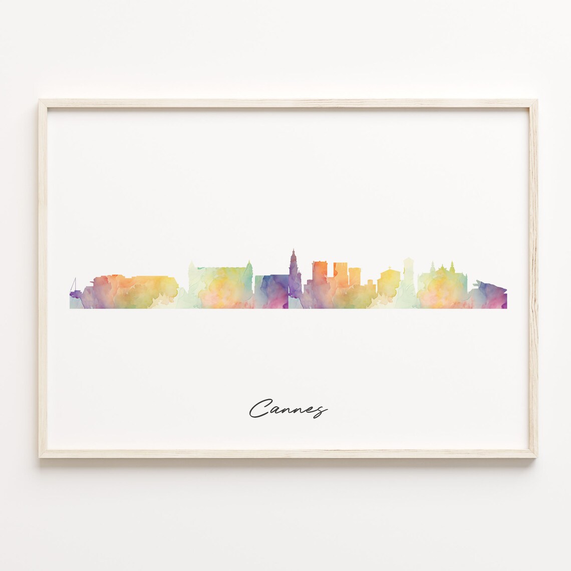 Cannes Watercolor Skyline French Riviera Cityscape Travel Poster