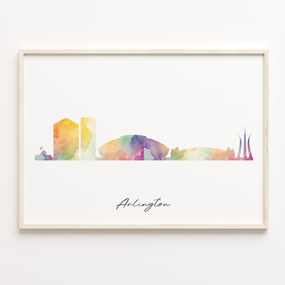 Arlington Texas Watercolor City Skyline Silhouette Travel Poster