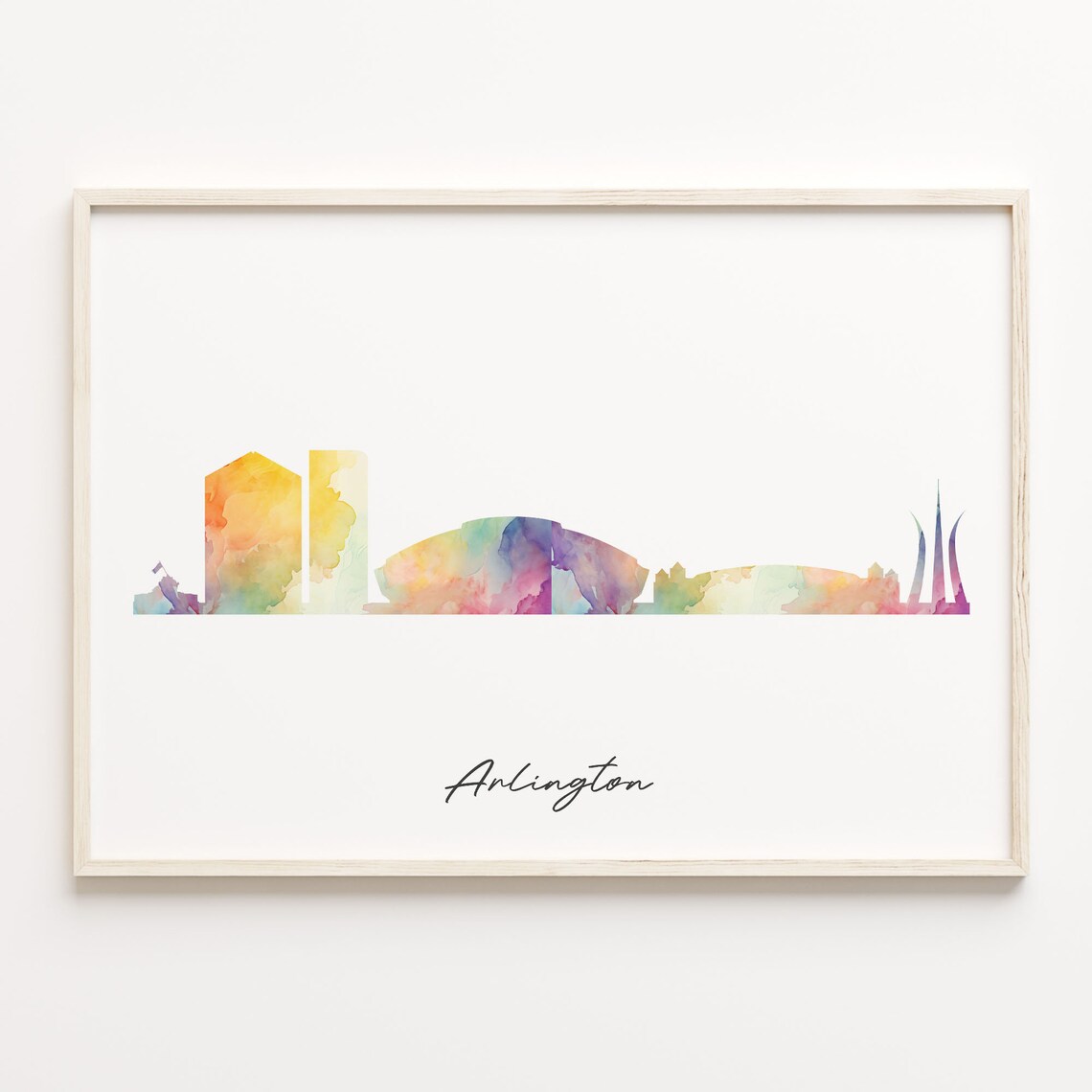 Arlington Texas Watercolor City Skyline Silhouette Travel Poster