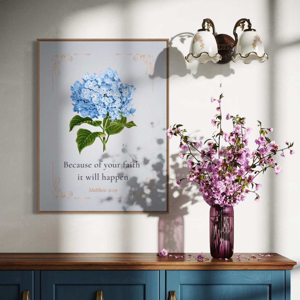 Because of Your Faith It Will Happen Light Blue Hydrangea Poster - Image 6