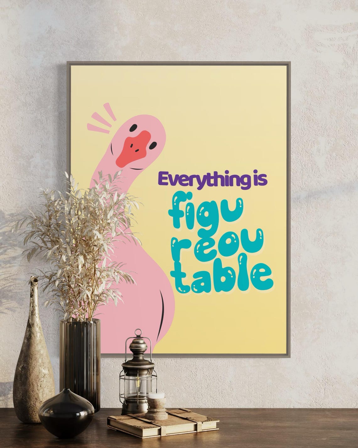Everything Is Figureoutable Funny Pink Goose Kitchen Quote Poster - Image 2
