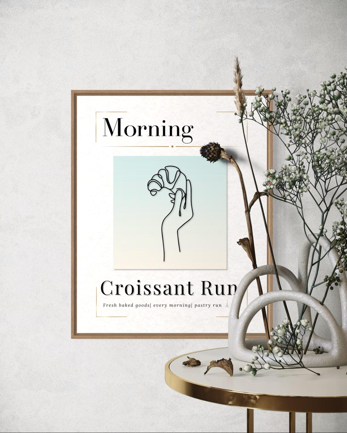 Morning Croissant Run Hand Line Art Minimalist Kitchen Poster - Image 2