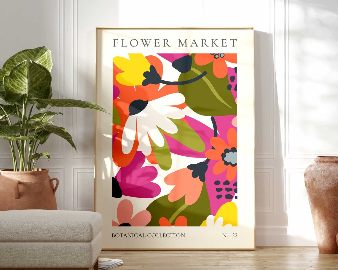 Bold Flower Market Print, Modern Abstract Floral Art