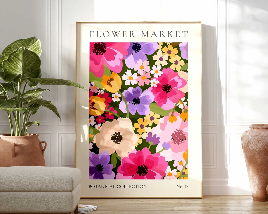 Bold Flower Market Print, Modern Abstract Floral Art Print