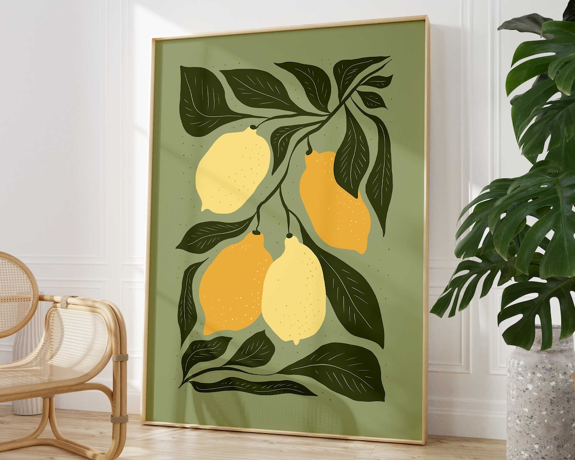 Lemon Matisse Minimalist Art Print, Mid-Century