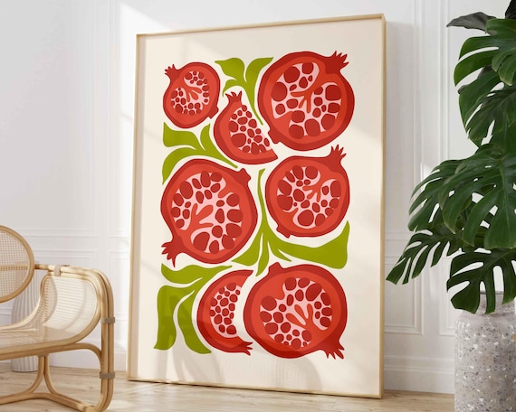 Pomegranate Cross-Section Matisse Style Botanical Fruit Art Print
