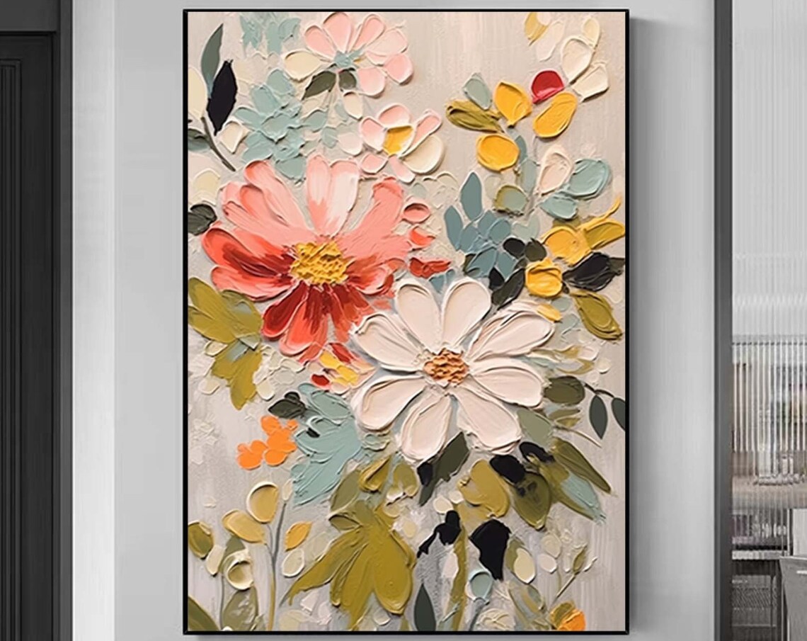 Abstract Flower Oil-Painting-Style Art Print, Boho