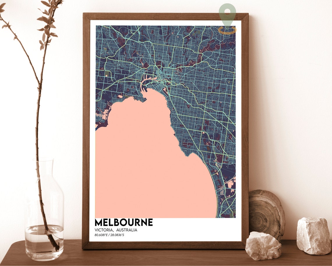 Melbourne Victoria Australia Coastal City Street Map Art Poster - Image 4