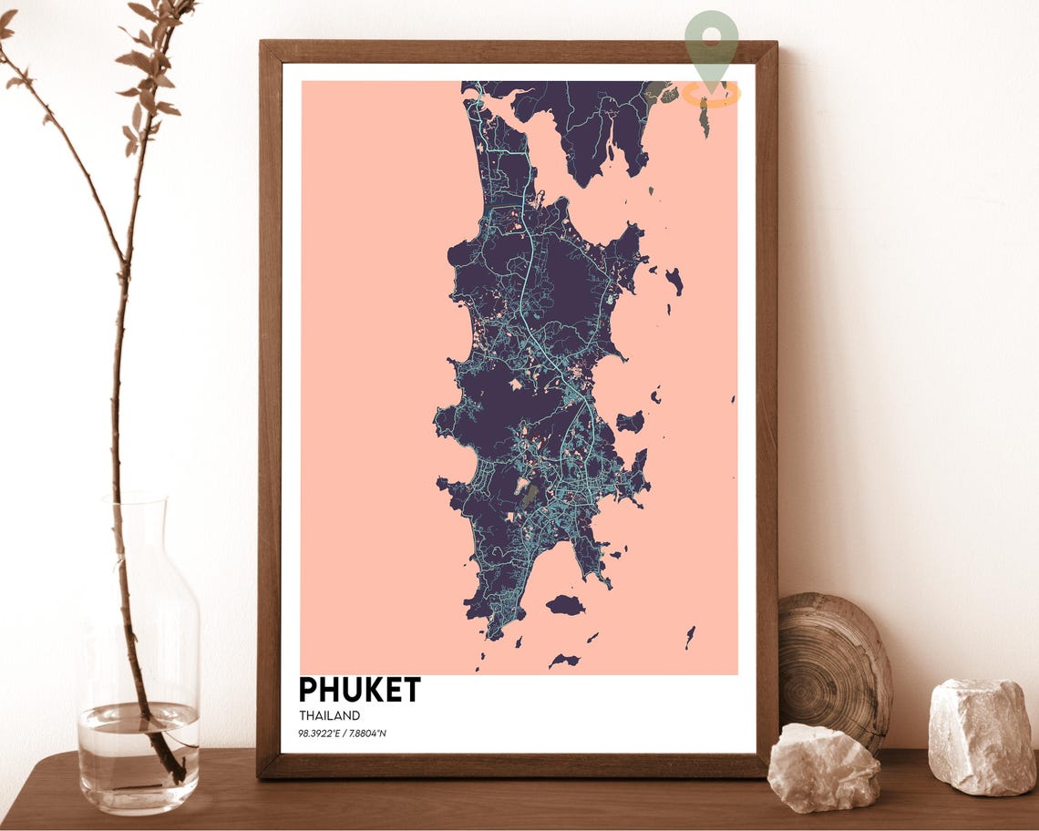 Phuket Thailand Bold Tropical Orange Minimalist Island Map Poster - Image 4