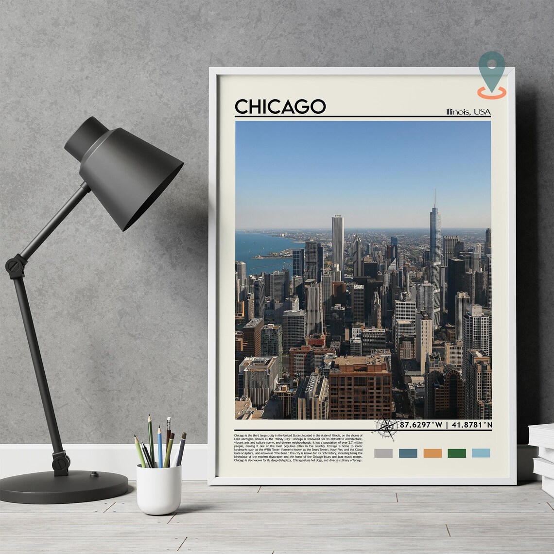 Chicago Illinois Lake Michigan Skyline Aerial Vintage Travel Poster - Image 2