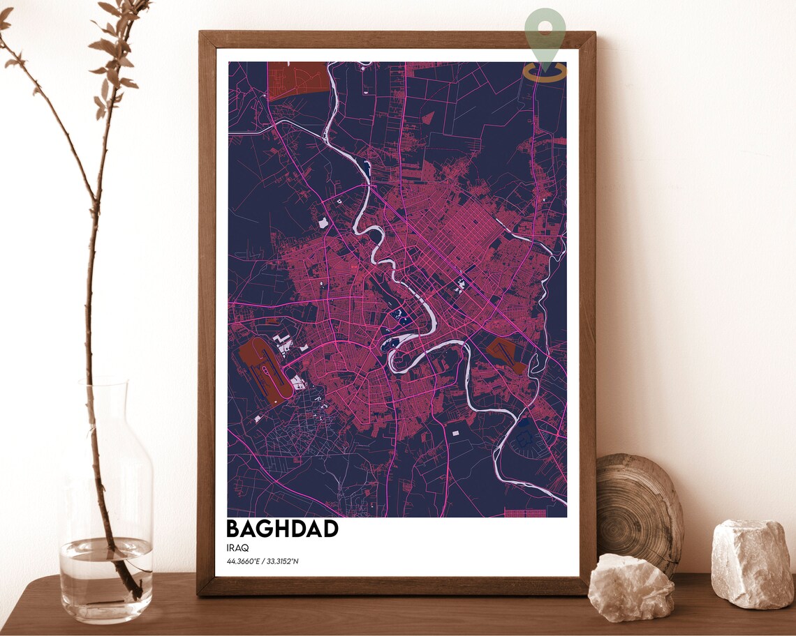 Baghdad Iraq City Map Dark Tigris River Street Network Poster - Image 2