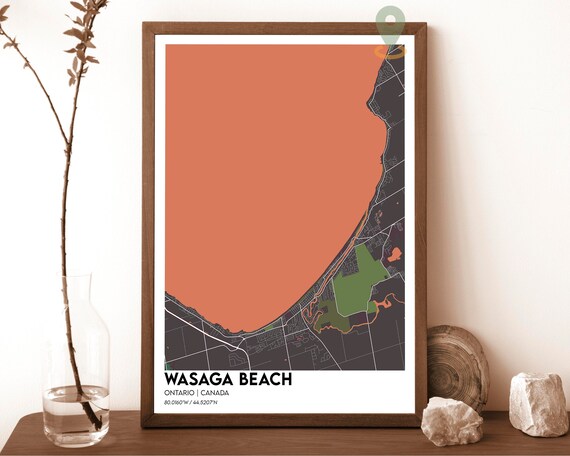 Wasaga Beach Ontario Canada Map Poster Orange Charcoal Art Style