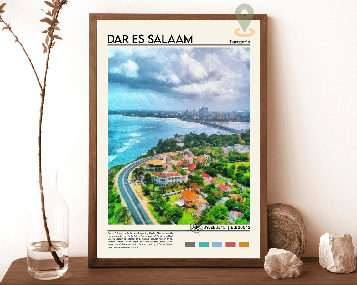 Dar Es Salaam Tanzania Coastal City Aerial View Travel Poster