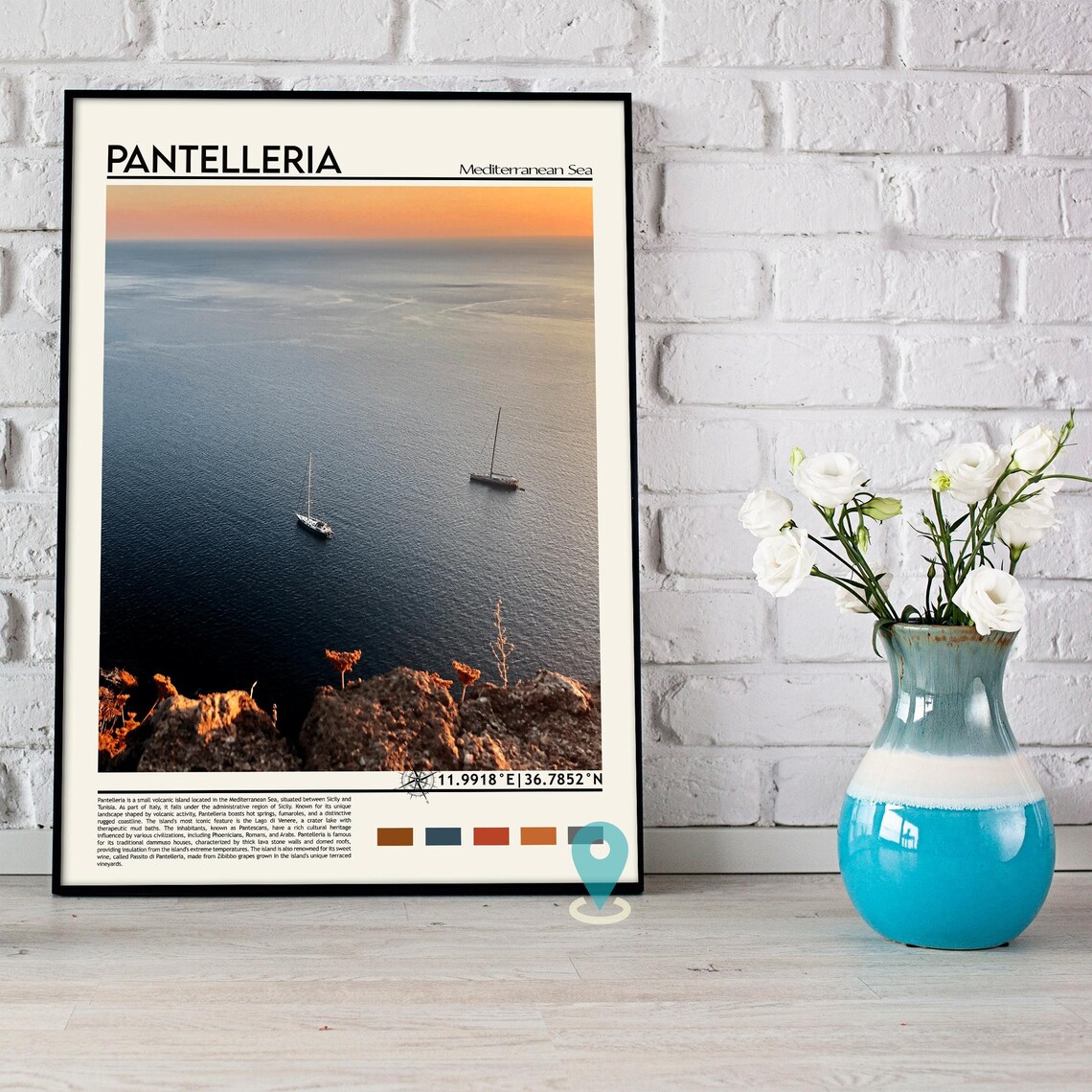 Pantelleria Mediterranean Sea Sailboats Sunset Island Poster - Image 2