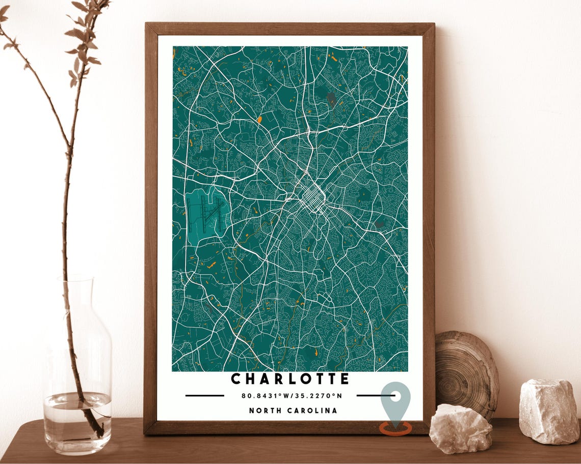 Charlotte North Carolina City Map Navy Blue Modern Street Grid Poster - Image 5