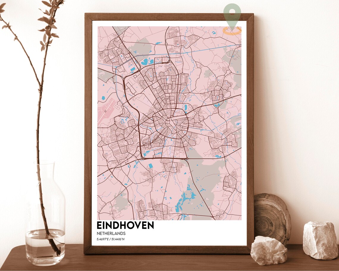 Eindhoven Netherlands Rose Cream Vintage City Map Street Poster - Image 3