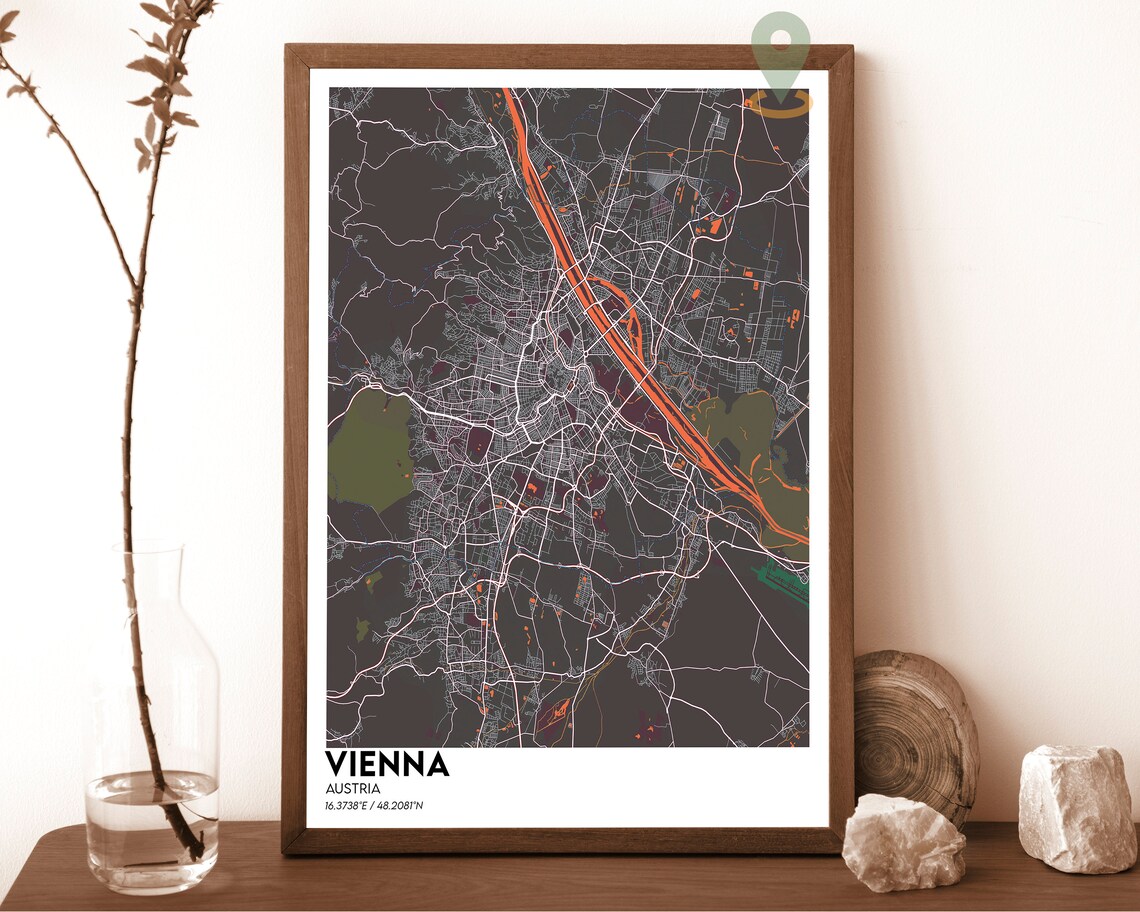 Vienna Austria Vintage Parchment Danube City Street Map Poster - Image 3