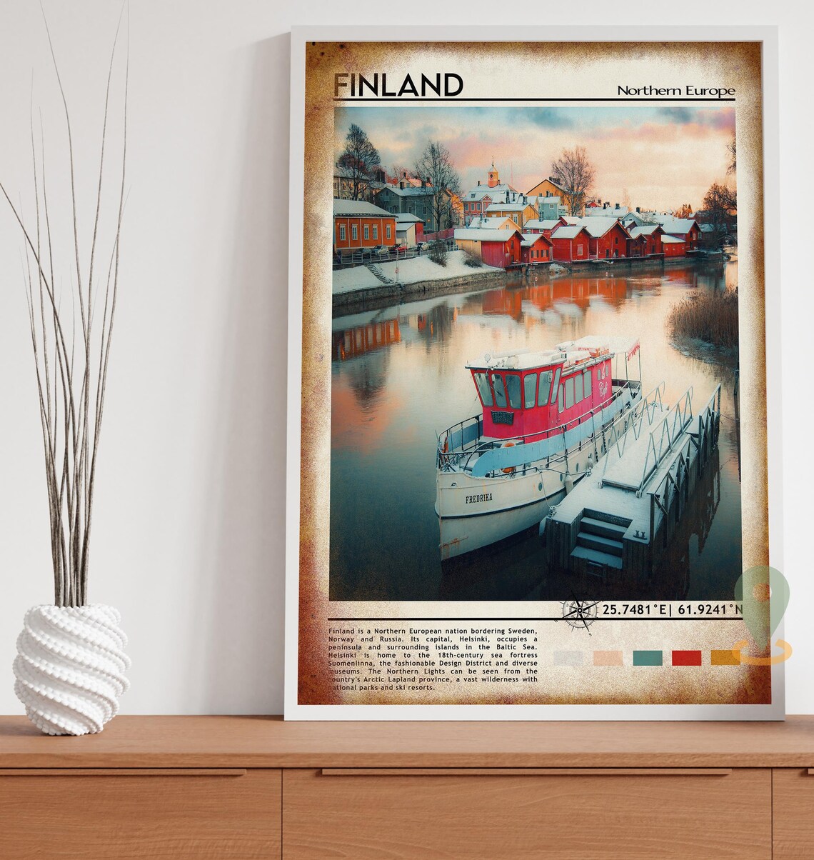 Finland Northern Europe Snowy Harbor Winter Twilight Scene Poster - Image 5