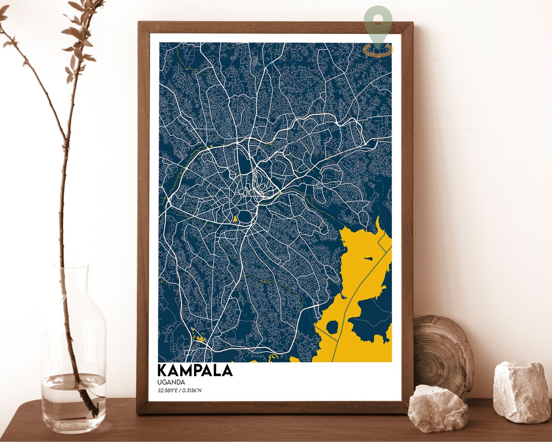 Kampala Uganda City Street Map Minimalist Navy Gold Urban Art Poster