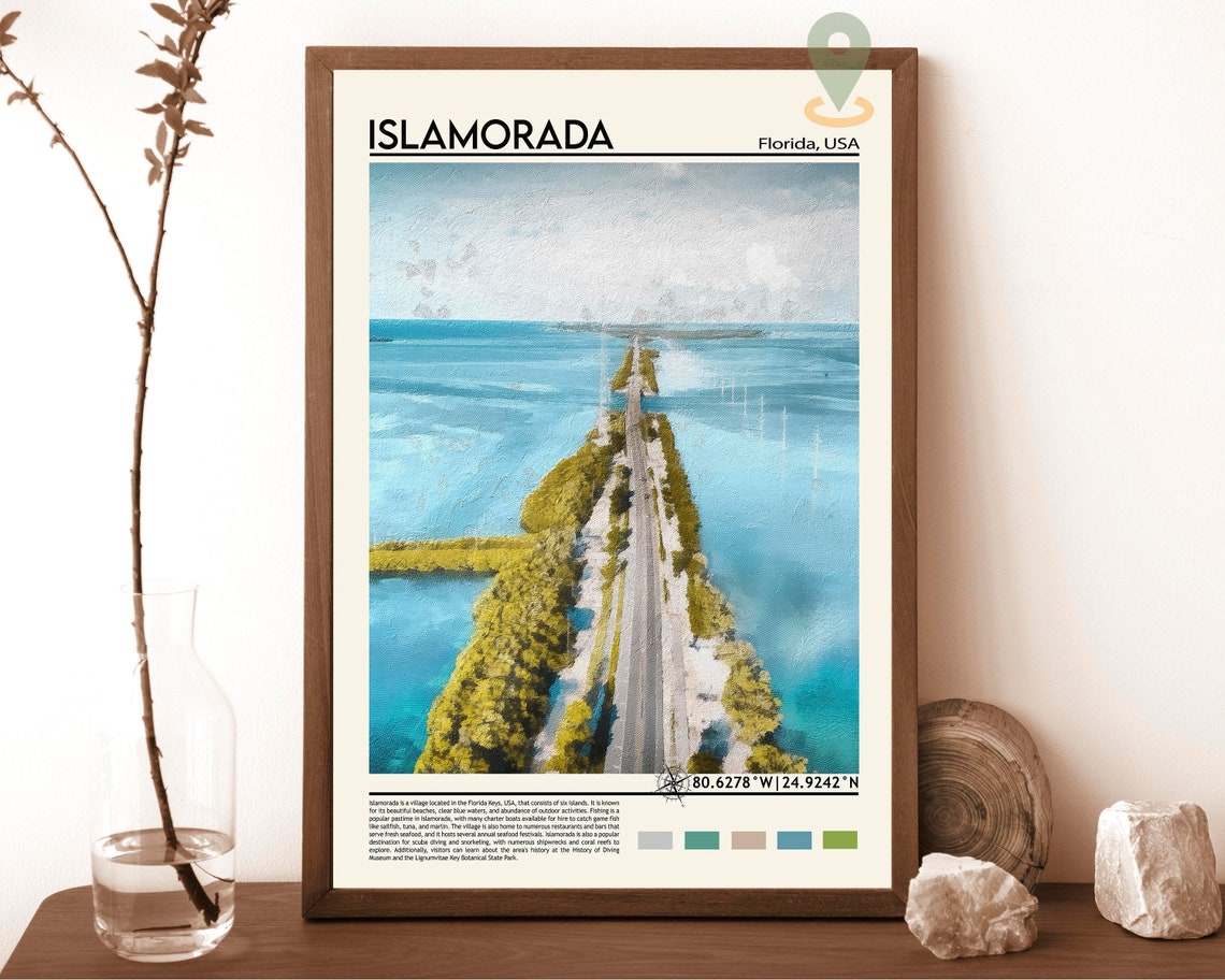 Islamorada Florida Overseas Highway Aerial Travel Poster Keys View