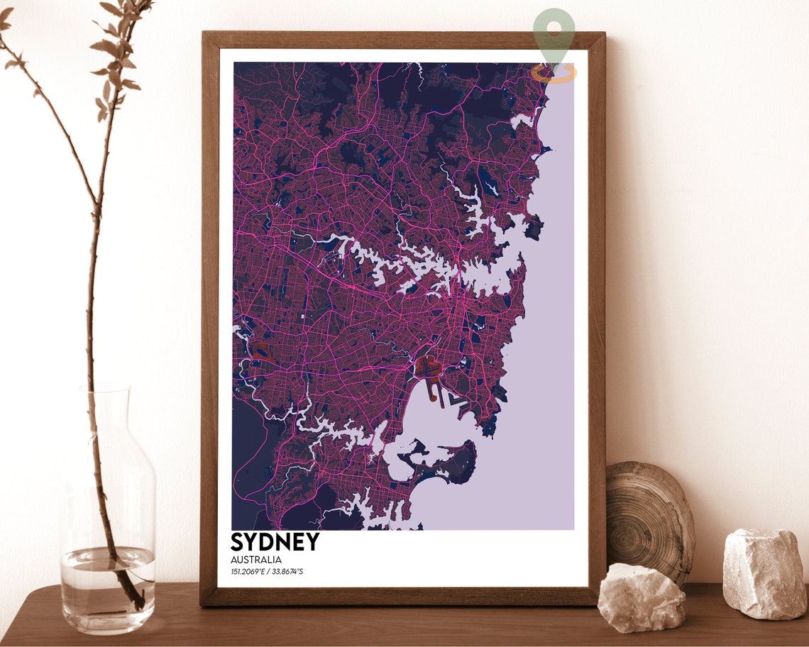Sydney Australia Teal Street Map With Harbor Inlet Modern Art Poster - Image 2