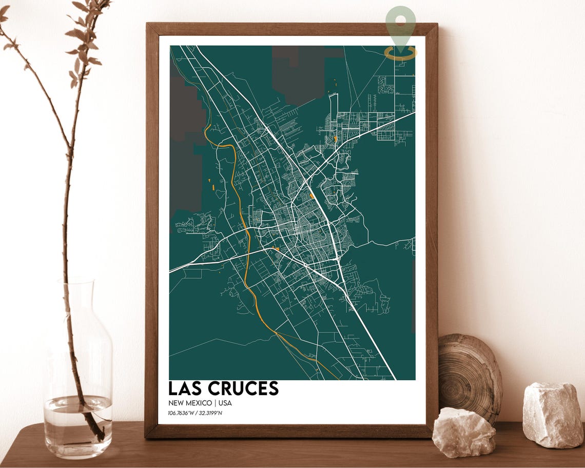 Las Cruces New Mexico Dark Modern Downtown City Map Art Poster - Image 3