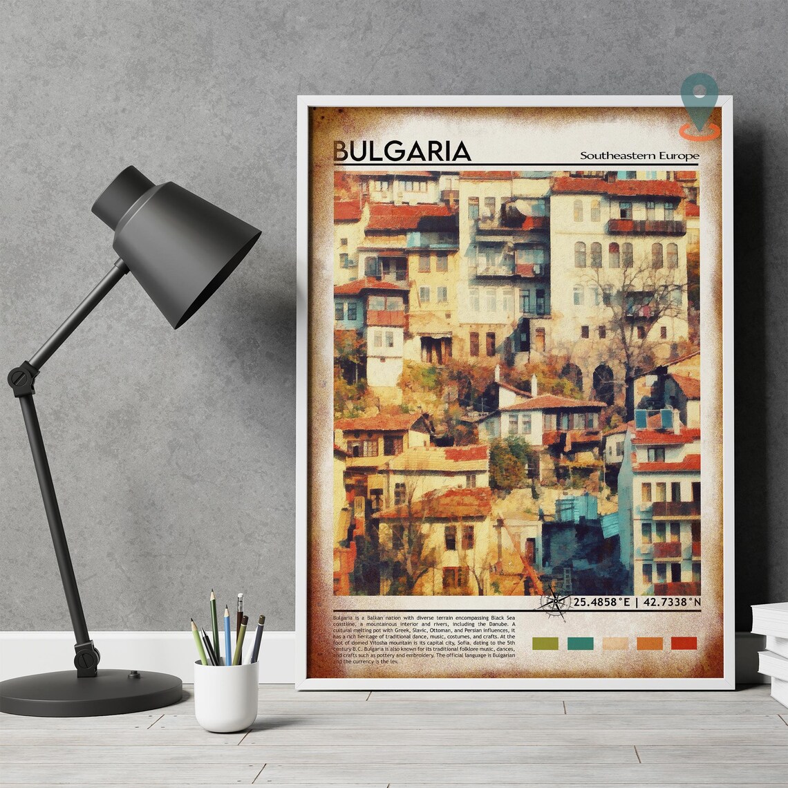 Bulgaria Southeast Europe Old Town Hillside Houses Watercolor Poster - Image 4