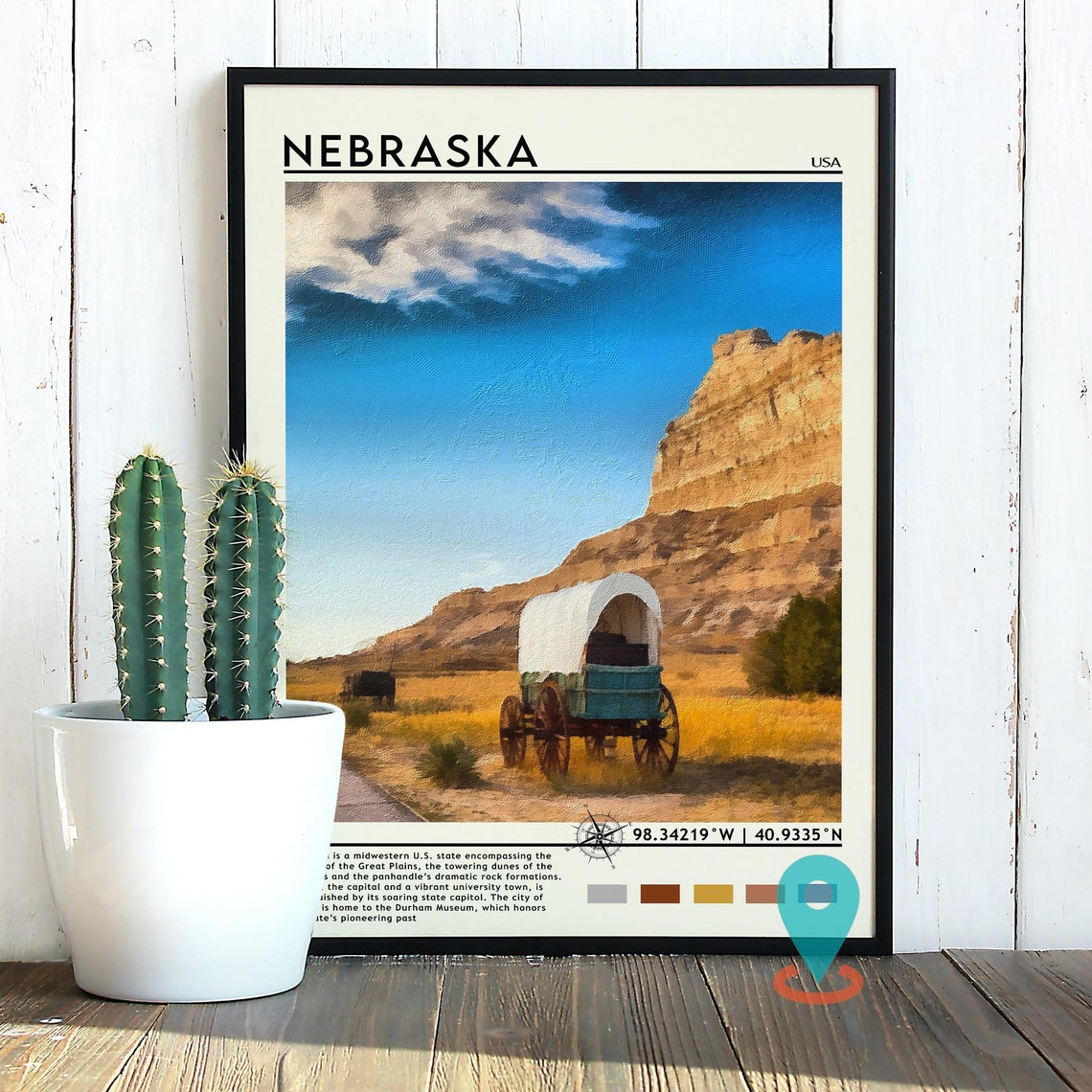 Nebraska Pioneer Wagon and Bluffs Historic Midwest Scene Poster - Image 4