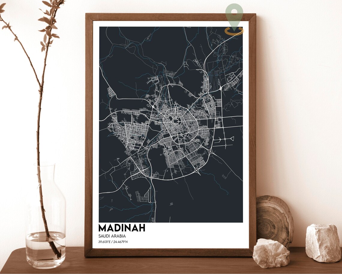 Madinah Saudi Arabia Deep Green Radial Street Map Art Poster - Image 3