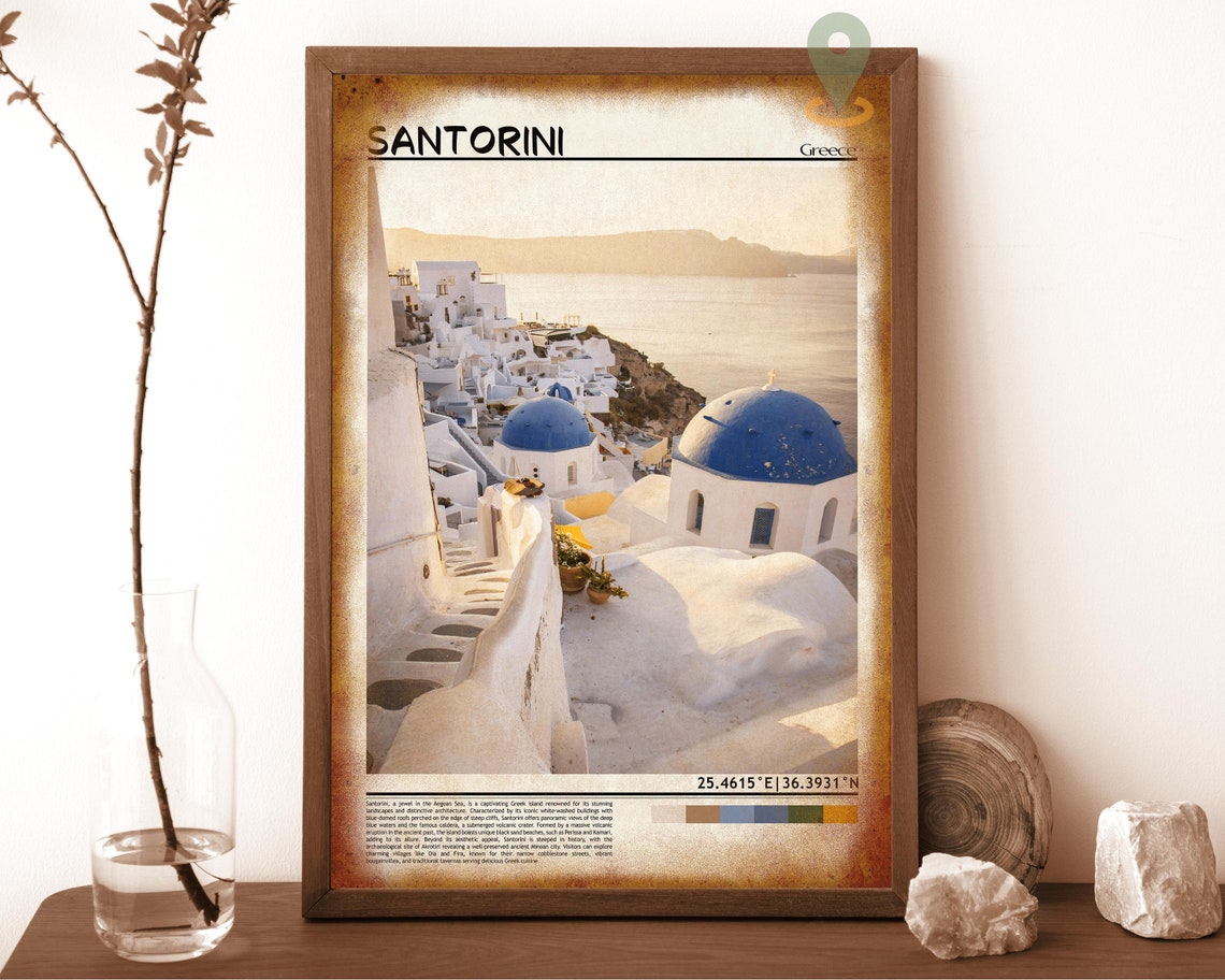Santorini Greece Blue Dome Churches Caldera Golden Light Poster - Image 6